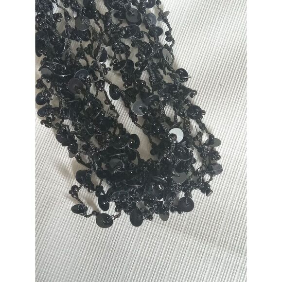 Black Sequins and Seed Beaded Adjustable Multi Strand Layered Statement Necklace - Picture 5 of 10